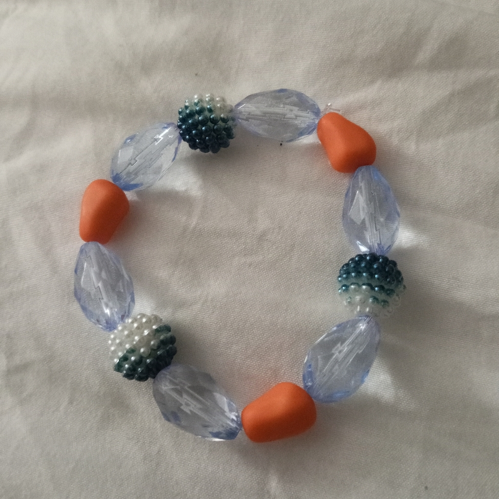 Hand Crafted Cerulean blue and orange beaded bracelet